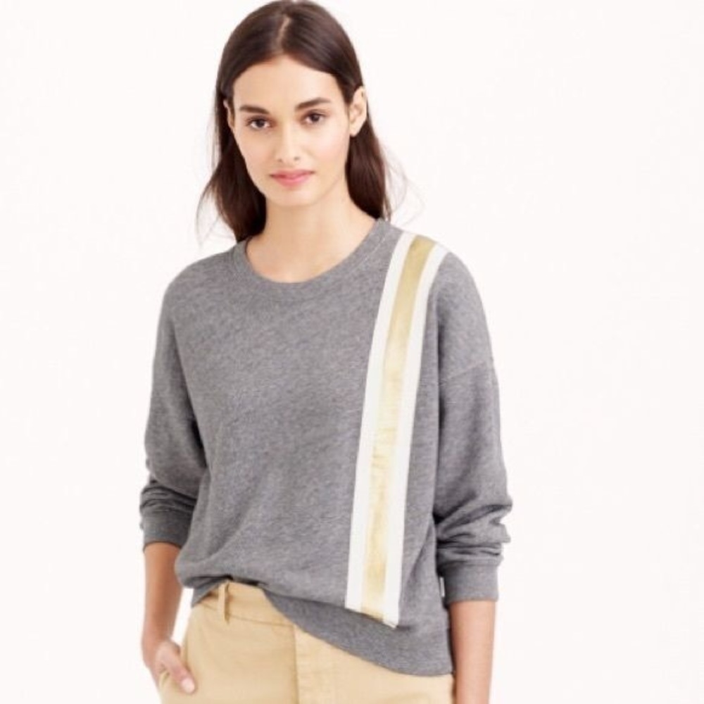 J. Crew Gray Metallic Racing Stripe Sweater